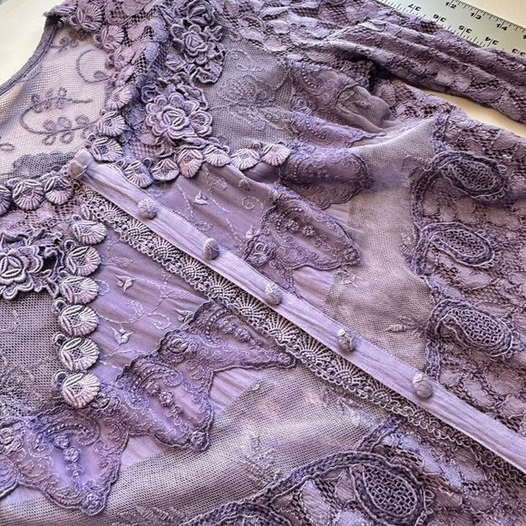 Vintage Womens Purple Lavender Long Sleeve Button Up Shirt Top Medium Lace - Picture 13 of 13